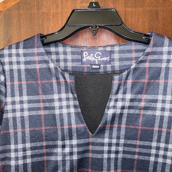 Leslie Evers plaid gray black red women’s size medium dress - Picture 3 of 8